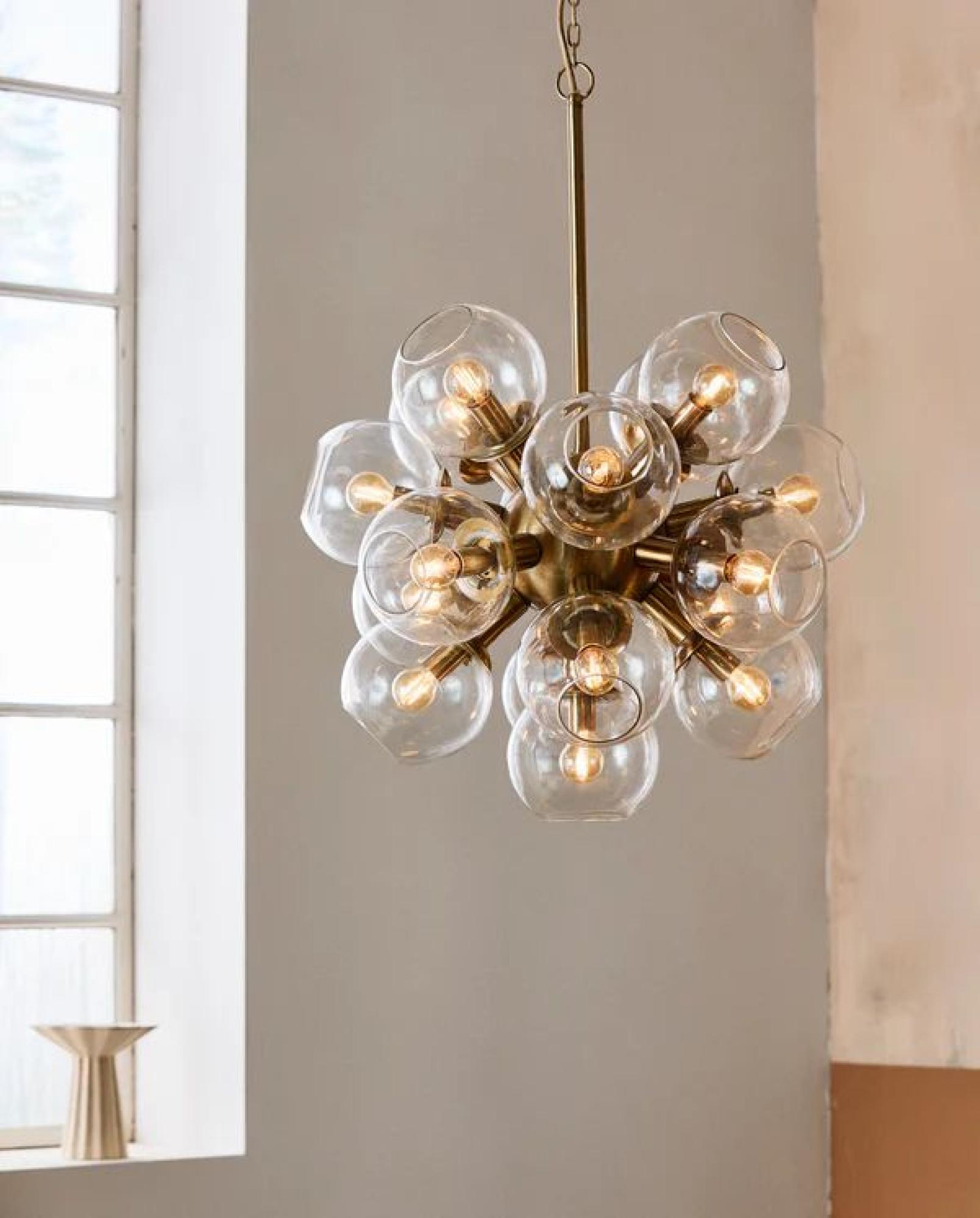 Product photograph of Nordal Atomic Gold And Glass Hanging Lamp from Choice Furniture Superstore.